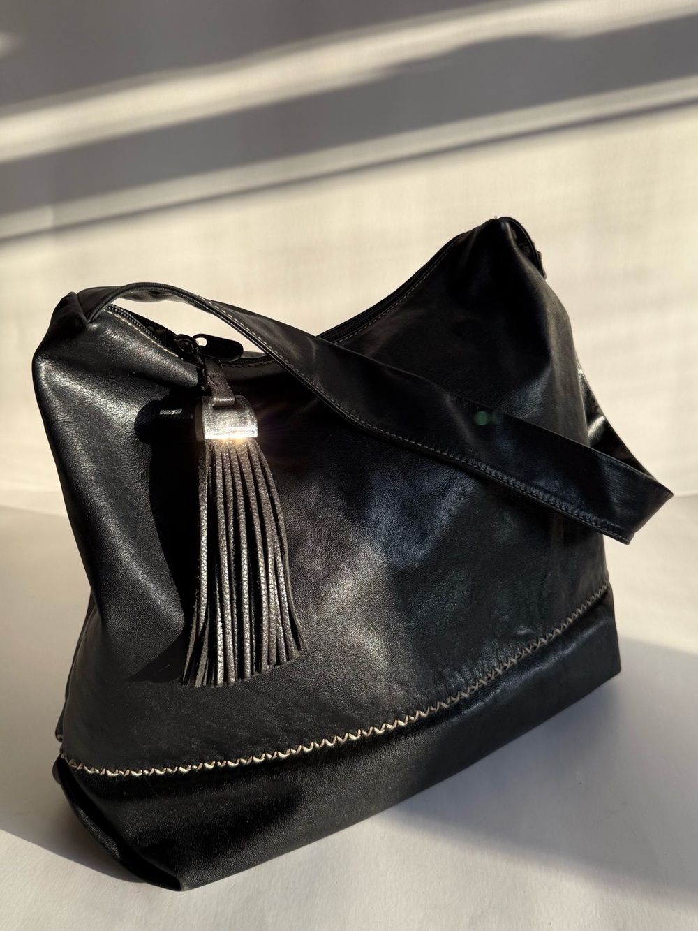Arcadia Genuine Leather Slouchy Hobo Bag w/ Tassel - Made in Italy